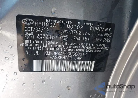 2013 Hyundai Elantra Limited from USA, damaged, VIN KMHDH4AE9DU660012